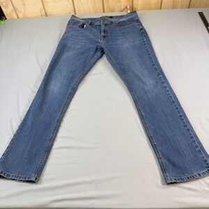 True Luck Mens Straight Leg Blue Denim Jeans Medium Wash 36x32 solid and preppy